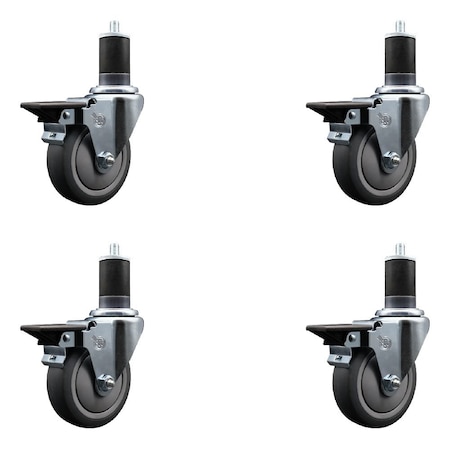 Service Caster 4'' Thermoplastic Rubber Swivel 1-5/8'' Expanding Stem Caster Set with Brake, 4PK SCC-EX20S414-TPRB-PLB-158-4